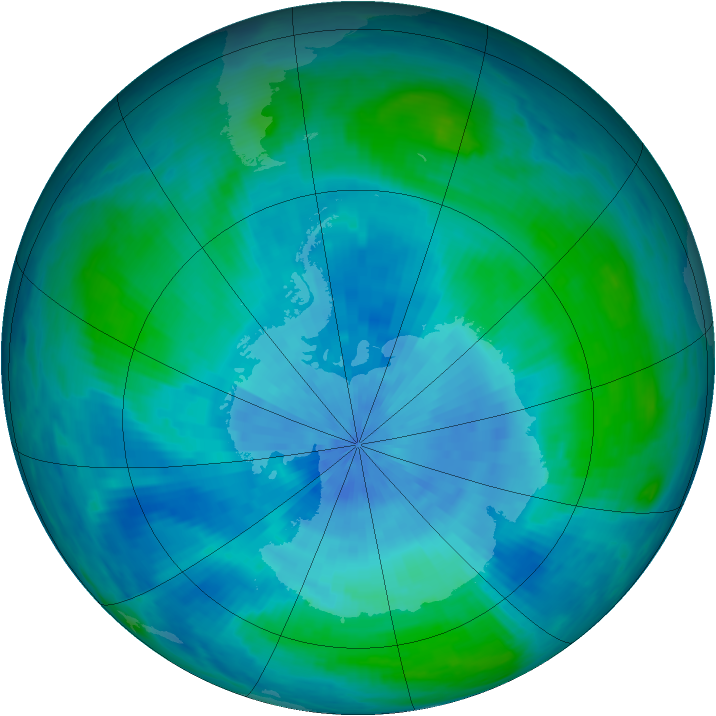 Antarctic ozone map for 04 March 1986